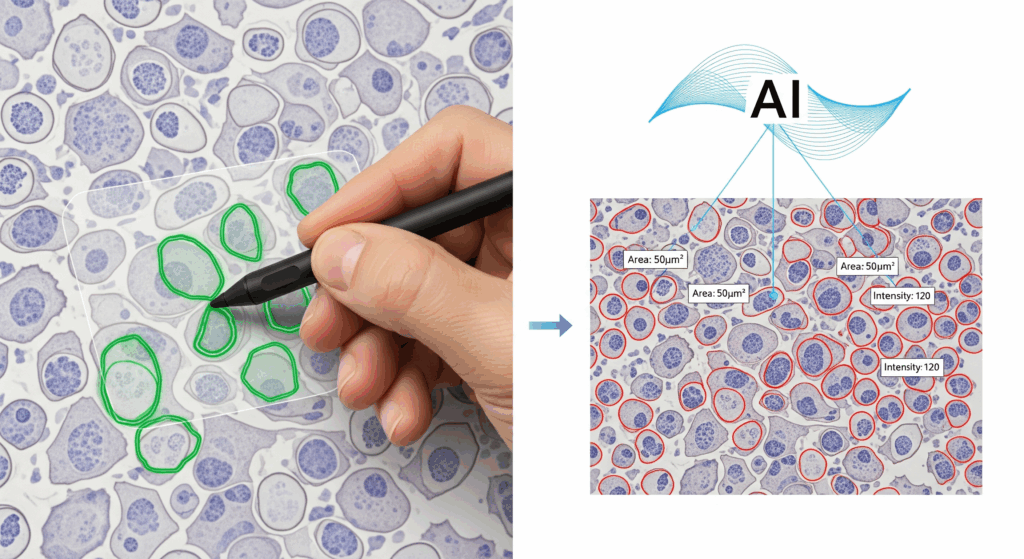 Output from a custom AI cell segmentation model delivering accurate and reproducible cell boundaries